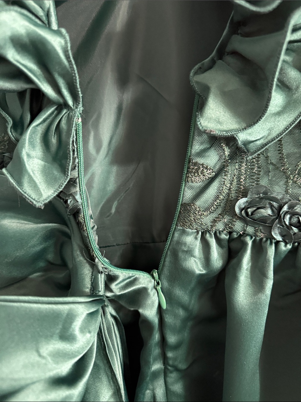Bonnie Jean Emerald Green Ruffle Floral Satin Dress - Picture 11 of 13